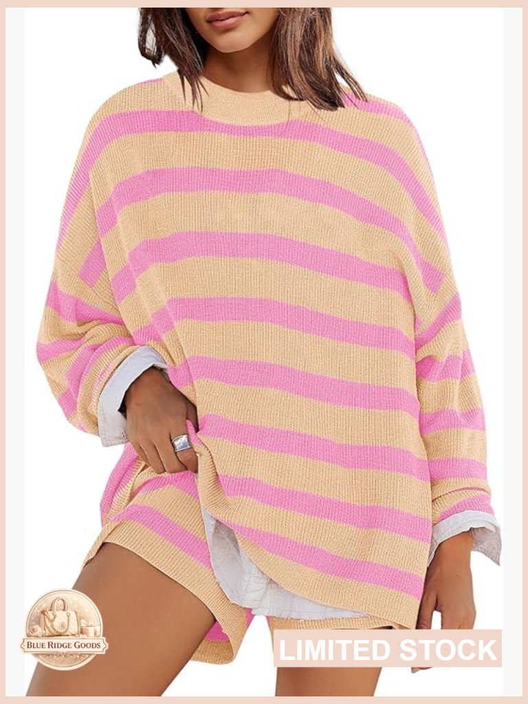 Oversized Striped Sweater Set Matching Pajamas Long Sleeve Top And Comfy Shorts